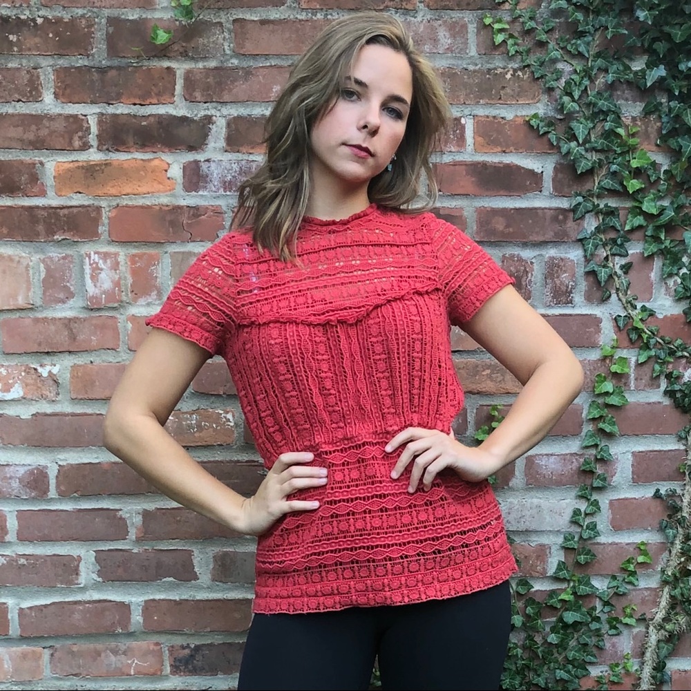 Anthropology red crochet top with silk cami